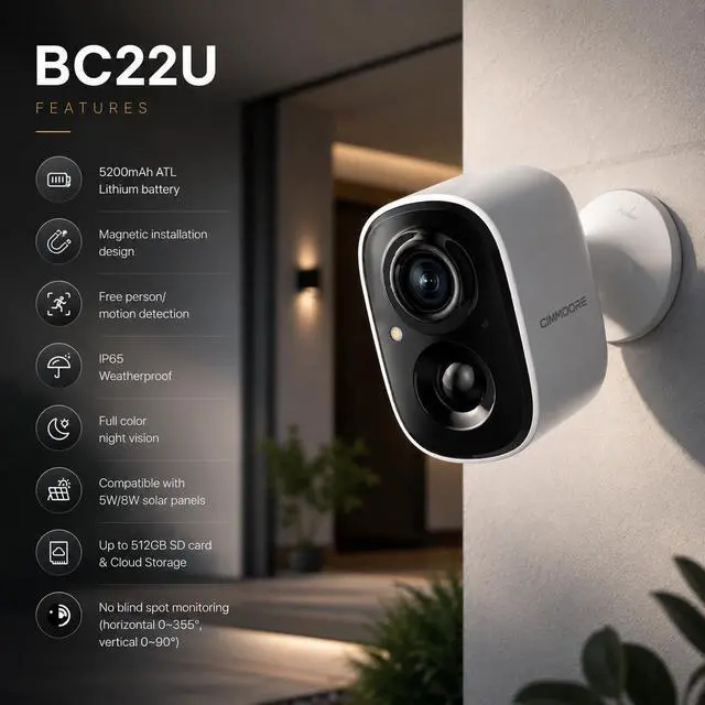 Alt view image 4 of 5 - 2.5K Wireless Home Security Cameras, Outdoor WiFi Non-Subscription AI Person Detection, 4MP Color Night Vision, Full Duplex 2-Way Audio, IP66 Waterproof Battery Powered, U.S. AWS Cloud