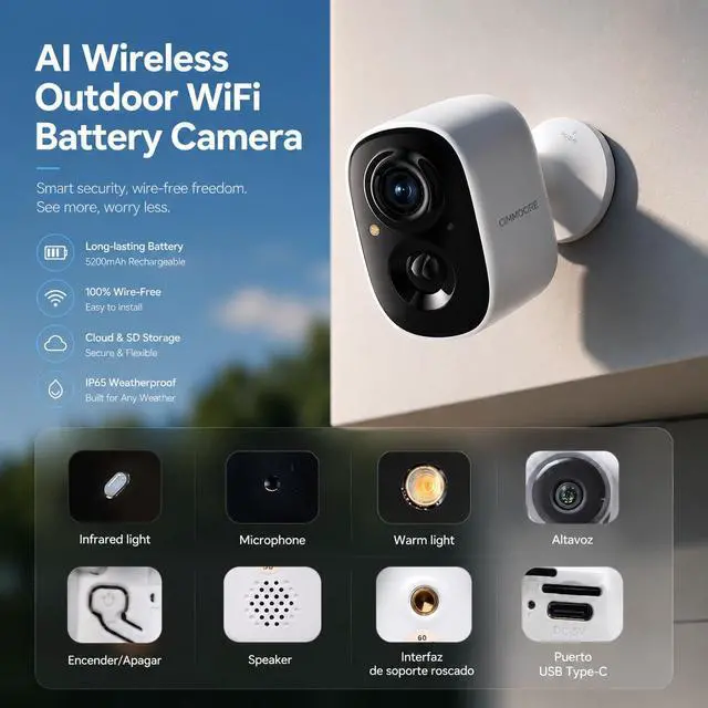 Alt view image 5 of 5 - 2.5K Wireless Home Security Cameras, Outdoor WiFi Non-Subscription AI Person Detection, 4MP Color Night Vision, Full Duplex 2-Way Audio, IP66 Waterproof Battery Powered, U.S. AWS Cloud