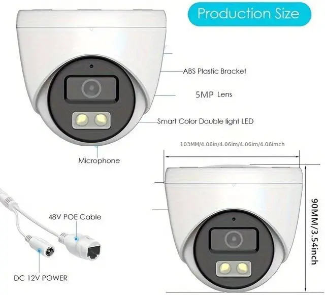 Alt view image 7 of 7 - 5MP PoE Dome Security Camera, 2.8mm Wide Angle Lens with WDR, 98 Degree View for Outdoor, IP67