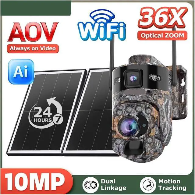 Alt view image 2 of 7 - 10MP Solar Security Camera, 36X Zoom 360° Outdoor Cam with AOV, 24/7 Recording, PIR Night Vision & Built-in Battery