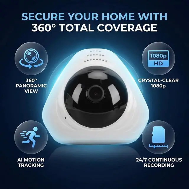 Alt view image 4 of 7 - Dpofirs Wireless Security Camera, 1080P HD Ceiling Mount Home Security Camera with 360 Panorama View, AI Motion Tracking with 24/7 Recording 128GB Storage Support