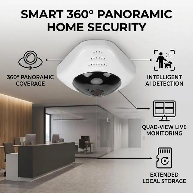 Alt view image 5 of 7 - Dpofirs Wireless Security Camera, 1080P HD Ceiling Mount Home Security Camera with 360 Panorama View, AI Motion Tracking with 24/7 Recording 128GB Storage Support