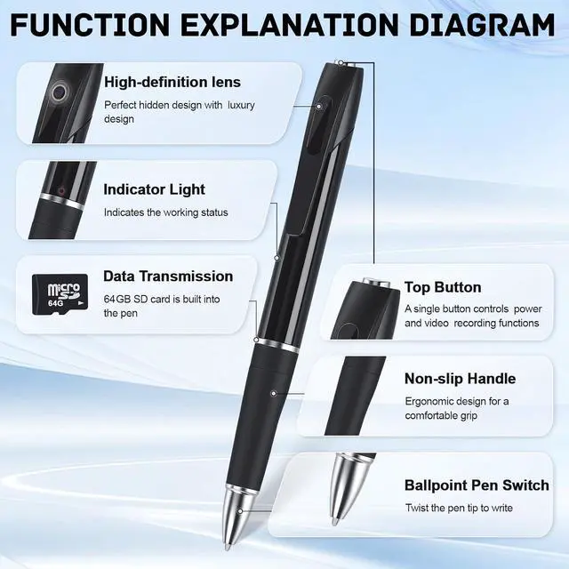 Alt view image 4 of 7 - Mini Spy Pen Camera, 1080P Full HD Video Recorder for Home & Nanny Use, Long Battery Life, Easy One-Button Operation (2026 Upgrade)