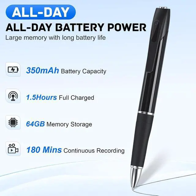 Alt view image 6 of 7 - Mini Spy Pen Camera, 1080P Full HD Video Recorder for Home & Nanny Use, Long Battery Life, Easy One-Button Operation (2026 Upgrade)
