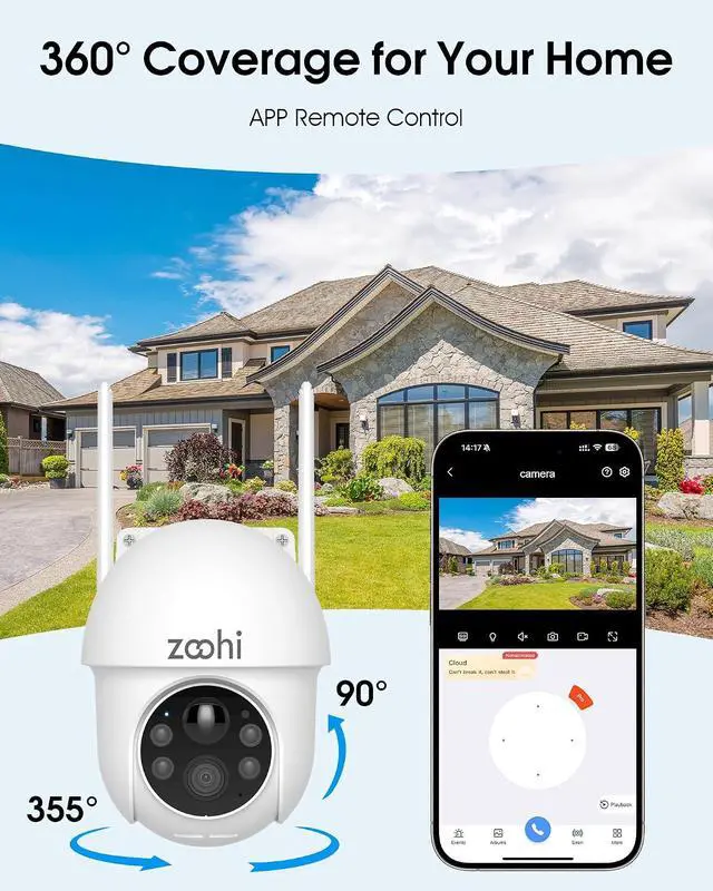Alt view image 4 of 7 - Solar Security 4MP Camera Wireless Outdoor, 360° Pan/Tilt Color Night Vision, PIR Human Detection, 2-Way Audio, Weatherproof, Compatible with Alexa, 2.4GHz&5Ghz WiFi