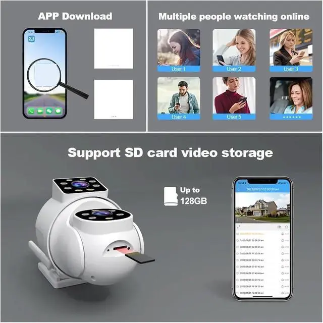 Alt view image 7 of 7 - 8MP Dual Lens Dual Screen IP Camera WiFi PTZ Camera Outdoor 4MP AI Auto Tracking CCTV HD Audio Video Surveillance(US Plug,1/3")