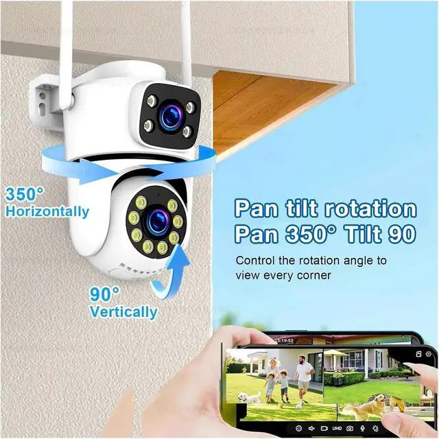 Alt view image 5 of 5 - 10MP 4K Outdoor PTZ Security Camera Dual Lens Dual Screen 5G WiFi Tuya Compatible Compatible with Alexa Google Home(US Plug,10MP-2PC)
