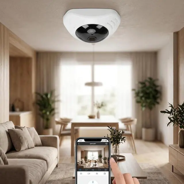 Alt view image 6 of 7 - Pomya 360 Panorama Wireless Security Camera, 1080P HD WiFi Indoor Camera with Smart AI Motion Tracking, 24/7 Recording, Ceiling Mount for Home Office