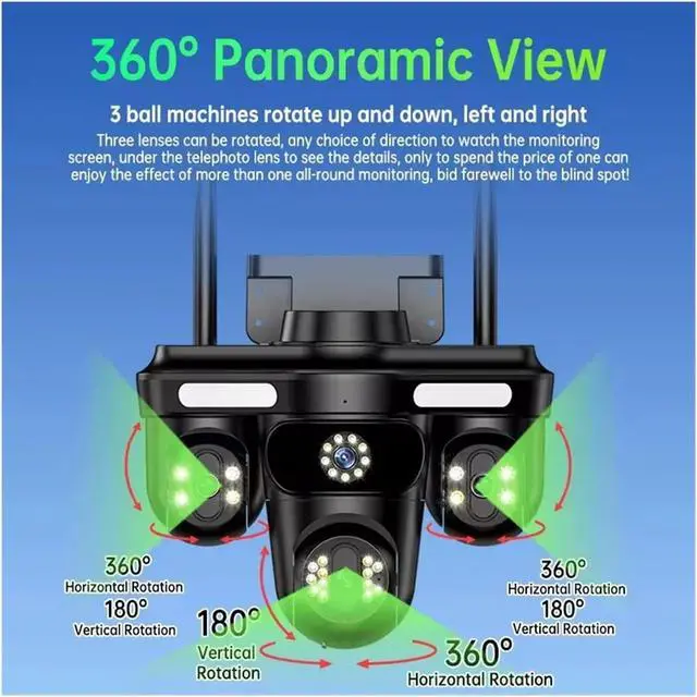Alt view image 3 of 6 - Triple Lens WiFi Outdoor Security Camera 15MP Motion Tracking IP66 Waterproof Color Night Vision(UK Plug,Camera)