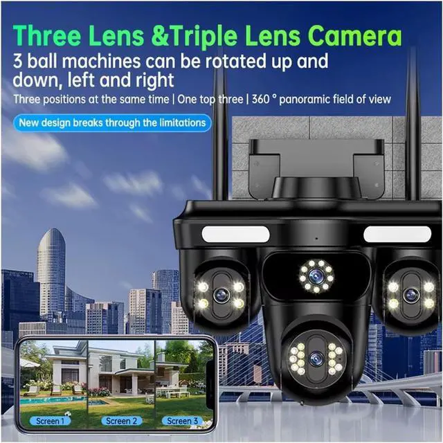 Alt view image 4 of 6 - Triple Lens WiFi Outdoor Security Camera 15MP Motion Tracking IP66 Waterproof Color Night Vision(UK Plug,Camera)