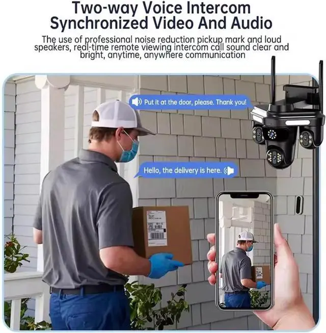 Alt view image 6 of 6 - Triple Lens WiFi Outdoor Security Camera 15MP Motion Tracking IP66 Waterproof Color Night Vision(UK Plug,Camera)