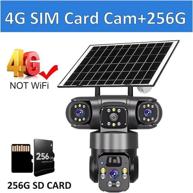 Alt view image 2 of 7 - 6K 4G Solar PTZ Outdoor Security Cam Three Screen Battery Powered Waterproof Surveillance Device(4G Cam 256G Card)