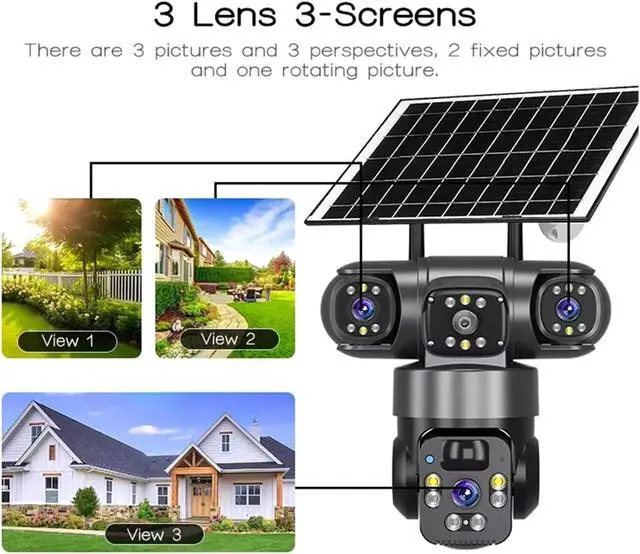 Alt view image 4 of 7 - 6K 4G Solar PTZ Outdoor Security Cam Three Screen Battery Powered Waterproof Surveillance Device(4G Cam 256G Card)
