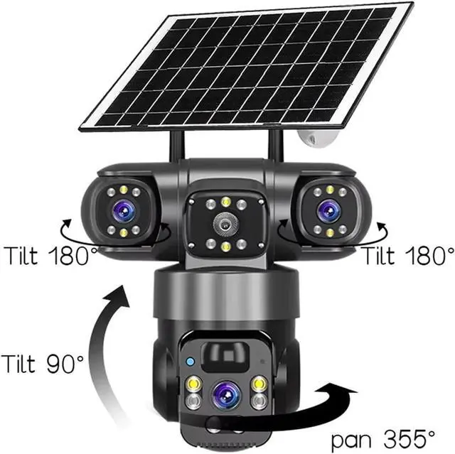 Alt view image 5 of 7 - 6K 4G Solar PTZ Outdoor Security Cam Three Screen Battery Powered Waterproof Surveillance Device(4G Cam 256G Card)