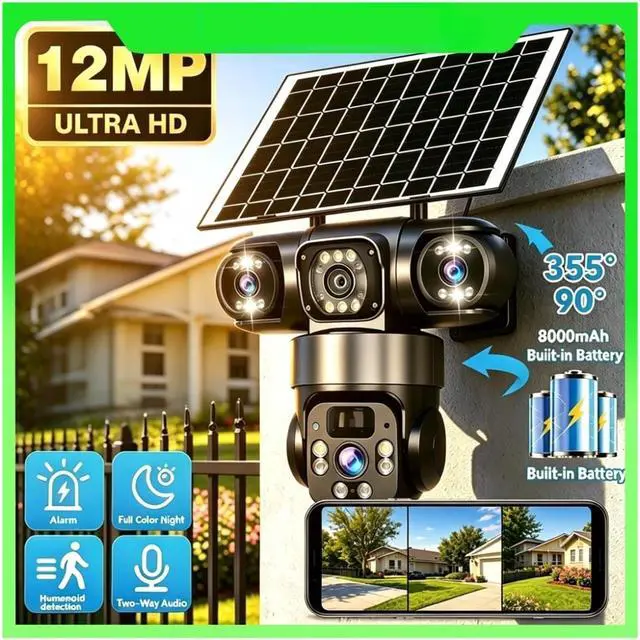 Alt view image 3 of 7 - 6K 4G Solar PTZ Outdoor Security Cam Three Screen Battery Powered Waterproof Surveillance Device(4G Cam 256G Card)