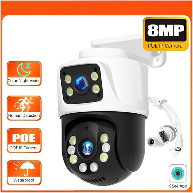 Alt view image 2 of 7 - 4K 8MP POE Network Surveillance Camera PTZ IP Camera Dual Lens Two Way Audio Human Detection Outdoor Security ICSEE XMEYE(1/2.7")