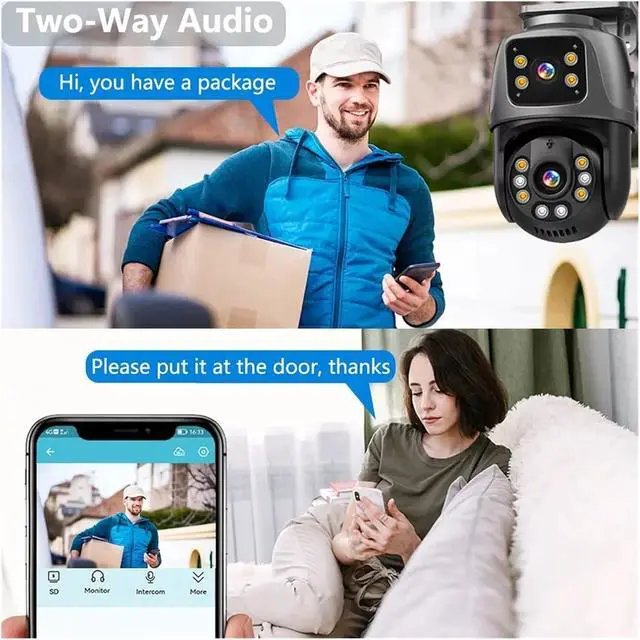 Alt view image 4 of 7 - 4K 8MP POE Network Surveillance Camera PTZ IP Camera Dual Lens Two Way Audio Human Detection Outdoor Security ICSEE XMEYE(1/2.7")