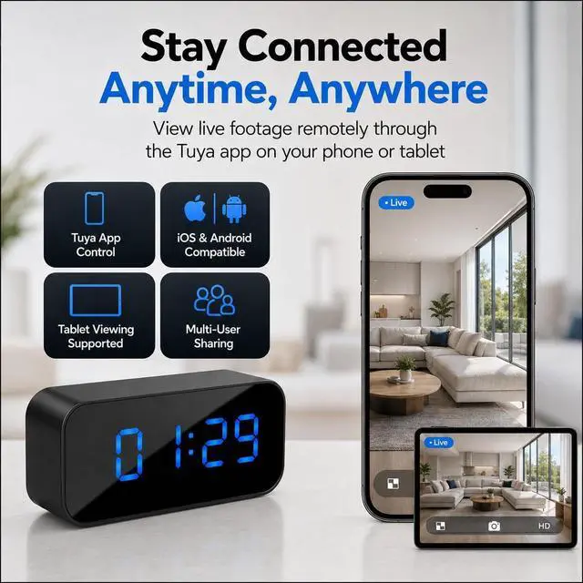 Alt view image 6 of 7 - Hidden Camera Clock, 4K WiFi Nanny Cam for Home Security & Pet Monitor