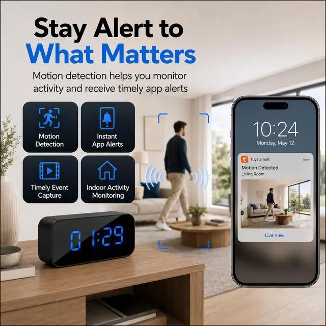Alt view image 5 of 7 - Hidden Camera Clock, 4K WiFi Nanny Cam for Home Security & Pet Monitor