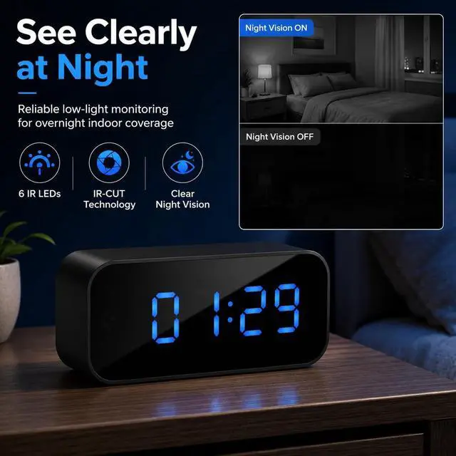 Alt view image 4 of 7 - Hidden Camera Clock, 4K WiFi Nanny Cam for Home Security & Pet Monitor