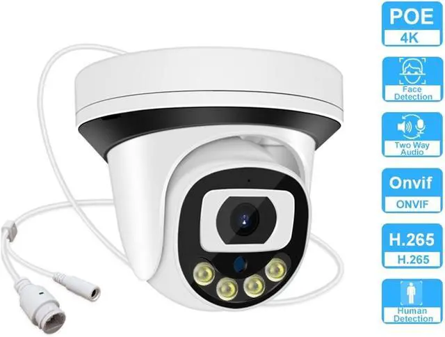 Alt view image 2 of 7 - 4K 8MP POE Dome IP Camera Two AI Face Detection H.265 Color Night Vision CCTV Surveillance Home Security(2.8mm,4PCS 4MP POE 48V)