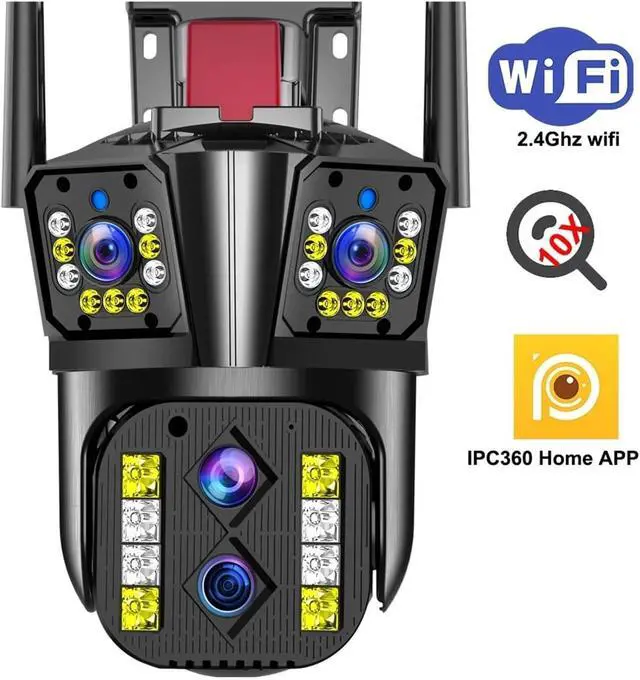 Alt view image 2 of 7 - 16MP 8K WiFi Outdoor Security Cam Four Lens Three Screen 10X Optical Zoom 360° Auto Tracking Surveillance Device(EU_8K CAM 10X)