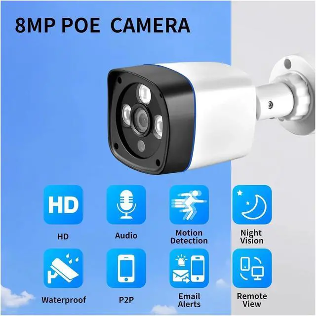 Alt view image 2 of 6 - 4K POE IP Camera 8MP 5MP 4MP 3MP Outdoor Waterproof H.265 Security Surveillance Bullet CCTV Camera Human Detection(3.6mm,3MP DC12V NO POE)