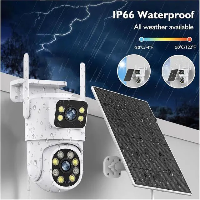 Alt view image 3 of 6 - 4MP Dual Lens Solar Battery Powered WiFi Outdoor Security Camera Color Night Vision PIR Motion Detection Auto Tracking(Solar Cam)