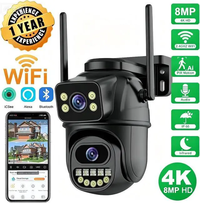 Alt view image 3 of 7 - 4K 8MP WiFi Outdoor PTZ Security Device Dual Lens Dual Screen AI Auto Tracking Two Way Audio Surveillance Equipment(8MP Add 64G Card)