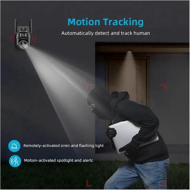 Alt view image 7 of 7 - 4K 8MP WiFi Outdoor PTZ Security Device Dual Lens Dual Screen AI Auto Tracking Two Way Audio Surveillance Equipment(8MP Add 64G Card)