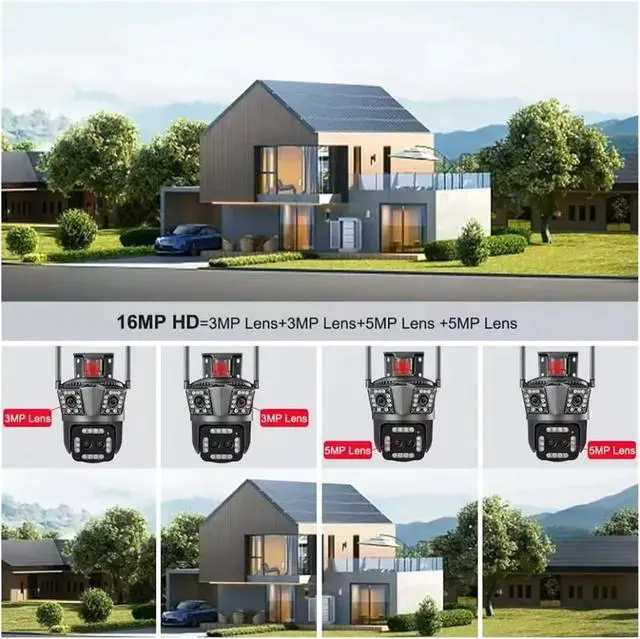 Alt view image 4 of 6 - 12MP Triple Lens WiFi IP Security Camera, Wireless CCTV Surveillance Cam with AI Auto Tracking & 8X Digital Zoom for Smart Home Monitoring(EU,5MP Camera)