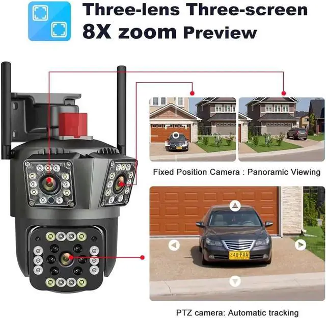 Alt view image 6 of 6 - 12MP Triple Lens WiFi IP Security Camera, Wireless CCTV Surveillance Cam with AI Auto Tracking & 8X Digital Zoom for Smart Home Monitoring(EU,5MP Camera)