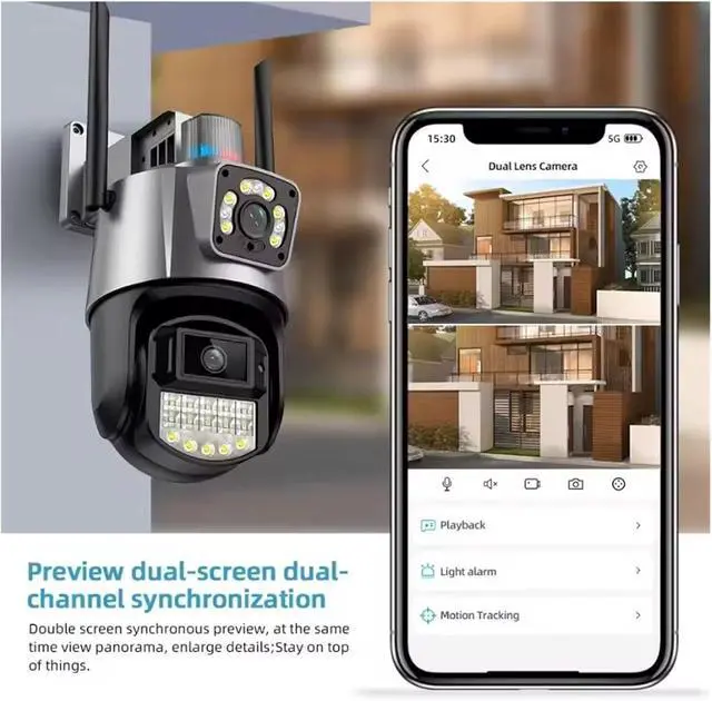 Alt view image 2 of 6 - 12MP Triple Lens WiFi IP Security Camera, Wireless CCTV Surveillance Cam with AI Auto Tracking & 8X Digital Zoom for Smart Home Monitoring(EU,5MP Camera)