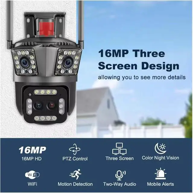 Alt view image 3 of 6 - 12MP Triple Lens WiFi IP Security Camera, Wireless CCTV Surveillance Cam with AI Auto Tracking & 8X Digital Zoom for Smart Home Monitoring(EU,5MP Camera)