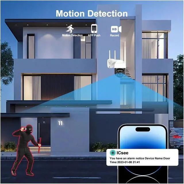 Alt view image 3 of 6 - 4K 8MP Dual Lens PTZ Outdoor WiFi Security Camera AI Auto Tracking IP66 Waterproof Surveillance Camera(US,4MP NO SD Card)