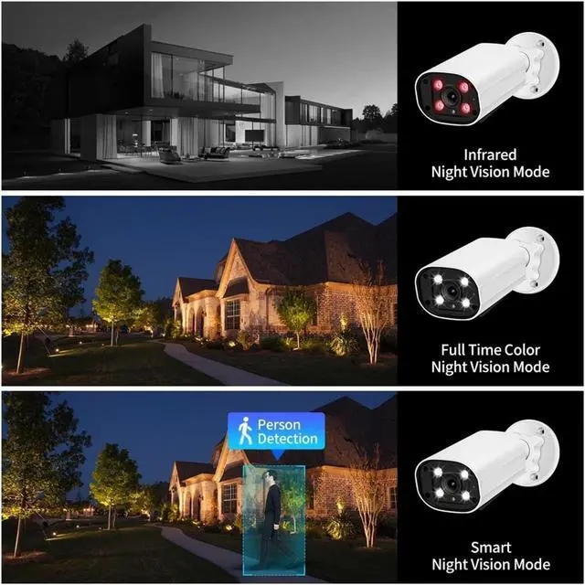 Alt view image 3 of 6 - 8MP 4K POE Outdoor IP Security Camera, Dual Light CCTV Surveillance Cam with Human Detection, Two-Way Audio, ONVIF Compatible, Optional 4MP Resolution, 15fps Smooth Video(2.8mm,Super 8MP POE)