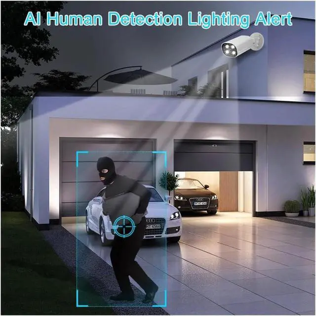 Alt view image 4 of 6 - 8MP 4K POE Outdoor IP Security Camera, Dual Light CCTV Surveillance Cam with Human Detection, Two-Way Audio, ONVIF Compatible, Optional 4MP Resolution, 15fps Smooth Video(2.8mm,Super 8MP POE)