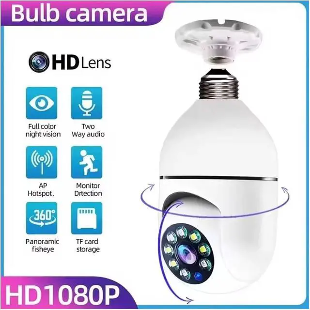 Alt view image 2 of 7 - 360° Panoramic Bulb WiFi PTZ Security Camera, Wireless Indoor & Outdoor IP Surveillance Monitor with Night Vision for Smart Home Security