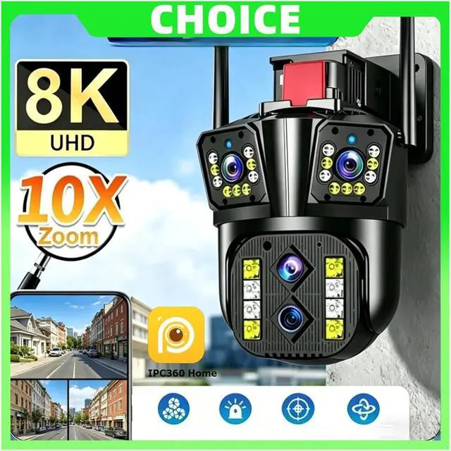 Alt view image 3 of 7 - 16MP 8K WiFi Outdoor Security Cam Four Lens Three Screen 10X Optical Zoom 360° Auto Tracking Surveillance Device(EU_8K CAM 10X)