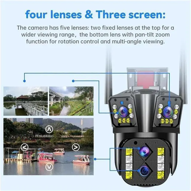 Alt view image 4 of 7 - 16MP 8K WiFi Outdoor Security Cam Four Lens Three Screen 10X Optical Zoom 360° Auto Tracking Surveillance Device(EU_8K CAM 10X)