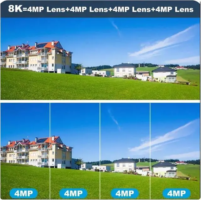 Alt view image 6 of 7 - 16MP 8K WiFi Outdoor Security Cam Four Lens Three Screen 10X Optical Zoom 360° Auto Tracking Surveillance Device(EU_8K CAM 10X)