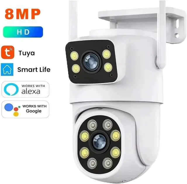 Alt view image 2 of 7 - 8K Dual Lens WiFi PTZ Outdoor IP Security Camera, Dual Screen Surveillance Cam with AI Auto Tracking, Night Vision, ONVIF NVR Compatible, Compatible with Alexa & Google Assistant(AU,8MP NO SD Card)