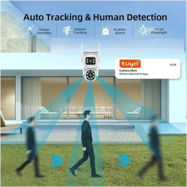 Alt view image 4 of 7 - 8K Dual Lens WiFi PTZ Outdoor IP Security Camera, Dual Screen Surveillance Cam with AI Auto Tracking, Night Vision, ONVIF NVR Compatible, Compatible with Alexa & Google Assistant(AU,8MP NO SD Card)