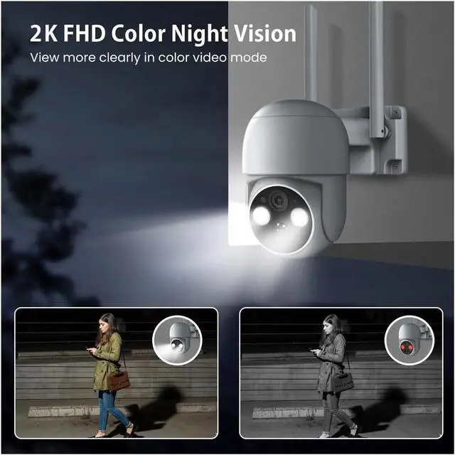 Alt view image 3 of 7 - 2-Pack 5MP Solar Powered Wireless PTZ Outdoor Security Cameras, IP65 Waterproof Surveillance Cameras with 360° Pan Tilt, Full Color Night Vision & Two-Way Audio(2PK Cam 32G Card)