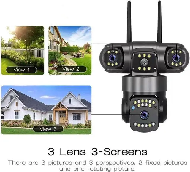 Alt view image 3 of 6 - 6MP Triple Lens WiFi Security Camera, AI Auto Tracking Wide Angle Surveillance Cam with Full Coverage No Blind Spot, Support SD Card Storage (SD Card Sold Separately) for Remote Monitoring(W18)