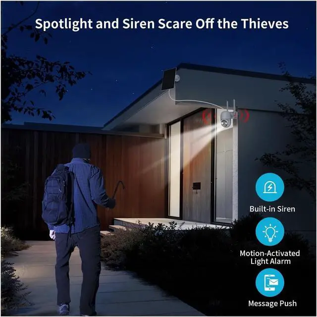 Alt view image 4 of 7 - 2-Pack 5MP Solar Powered Wireless PTZ Outdoor Security Cameras, IP65 Waterproof Surveillance Cameras with 360° Pan Tilt, Full Color Night Vision & Two-Way Audio(2PK Cam 32G Card)