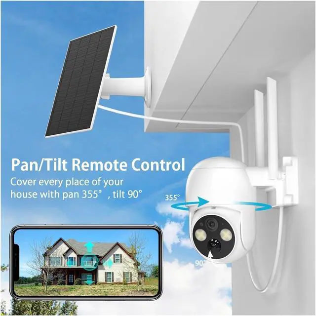 Alt view image 5 of 7 - 2-Pack 5MP Solar Powered Wireless PTZ Outdoor Security Cameras, IP65 Waterproof Surveillance Cameras with 360° Pan Tilt, Full Color Night Vision & Two-Way Audio(2PK Cam 32G Card)