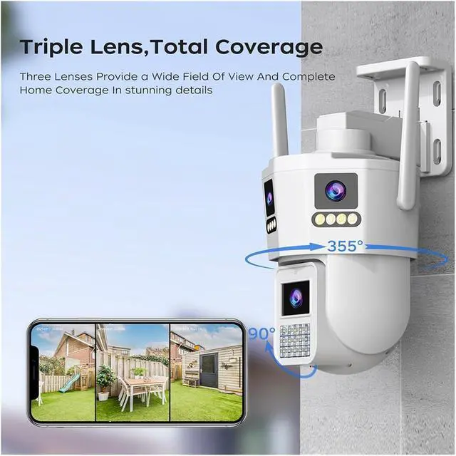Alt view image 3 of 7 - 12MP 6K Triple Lens WiFi PTZ Waterproof Outdoor Security Camera, AI Auto Motion Tracking Wireless Surveillance Camera for All-Round Property Protection(6K CAM)