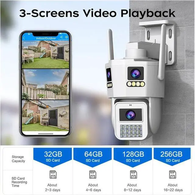 Alt view image 5 of 7 - 12MP 6K Triple Lens WiFi PTZ Waterproof Outdoor Security Camera, AI Auto Motion Tracking Wireless Surveillance Camera for All-Round Property Protection(6K CAM)