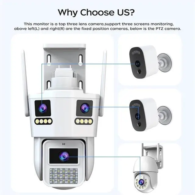Alt view image 7 of 7 - 12MP 6K Triple Lens WiFi PTZ Waterproof Outdoor Security Camera, AI Auto Motion Tracking Wireless Surveillance Camera for All-Round Property Protection(6K CAM)